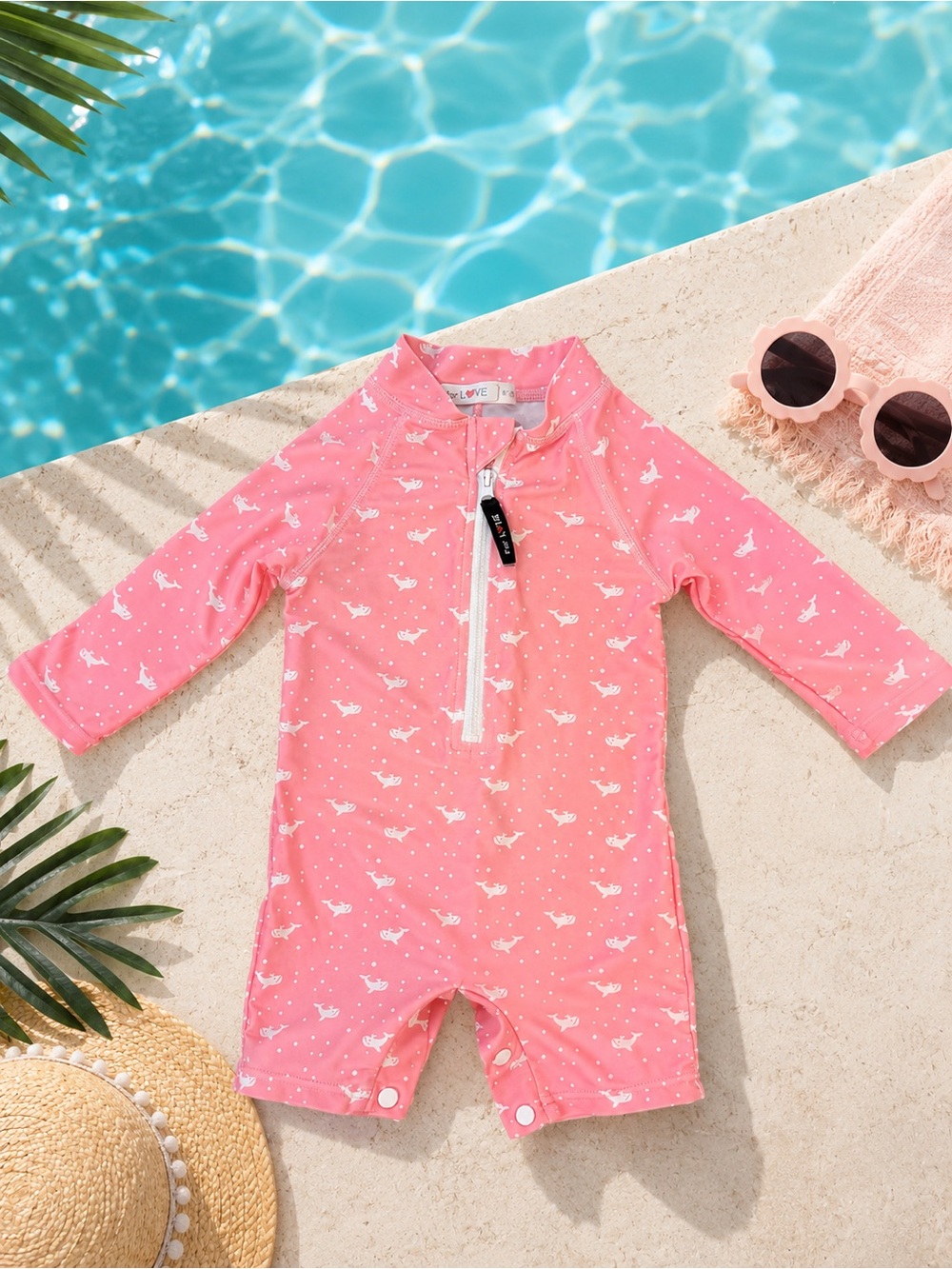 Love Pink Long-Sleeve One-Piece Rashguard Swimsuit